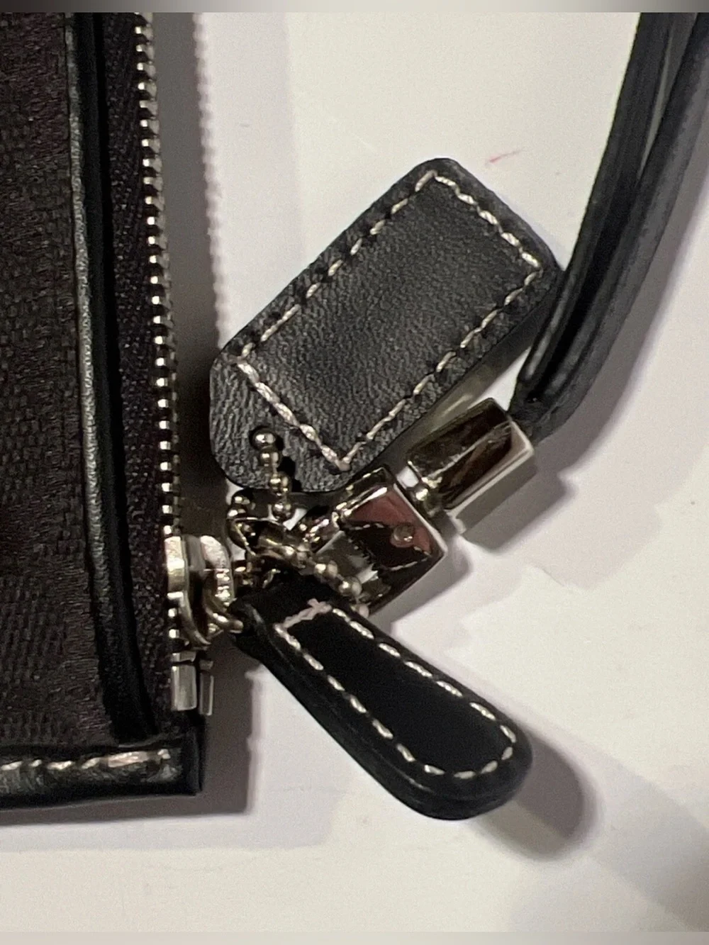 Coach Signature Jacquard Black Leather-Trim Wristlet Pouch Clutch Silver